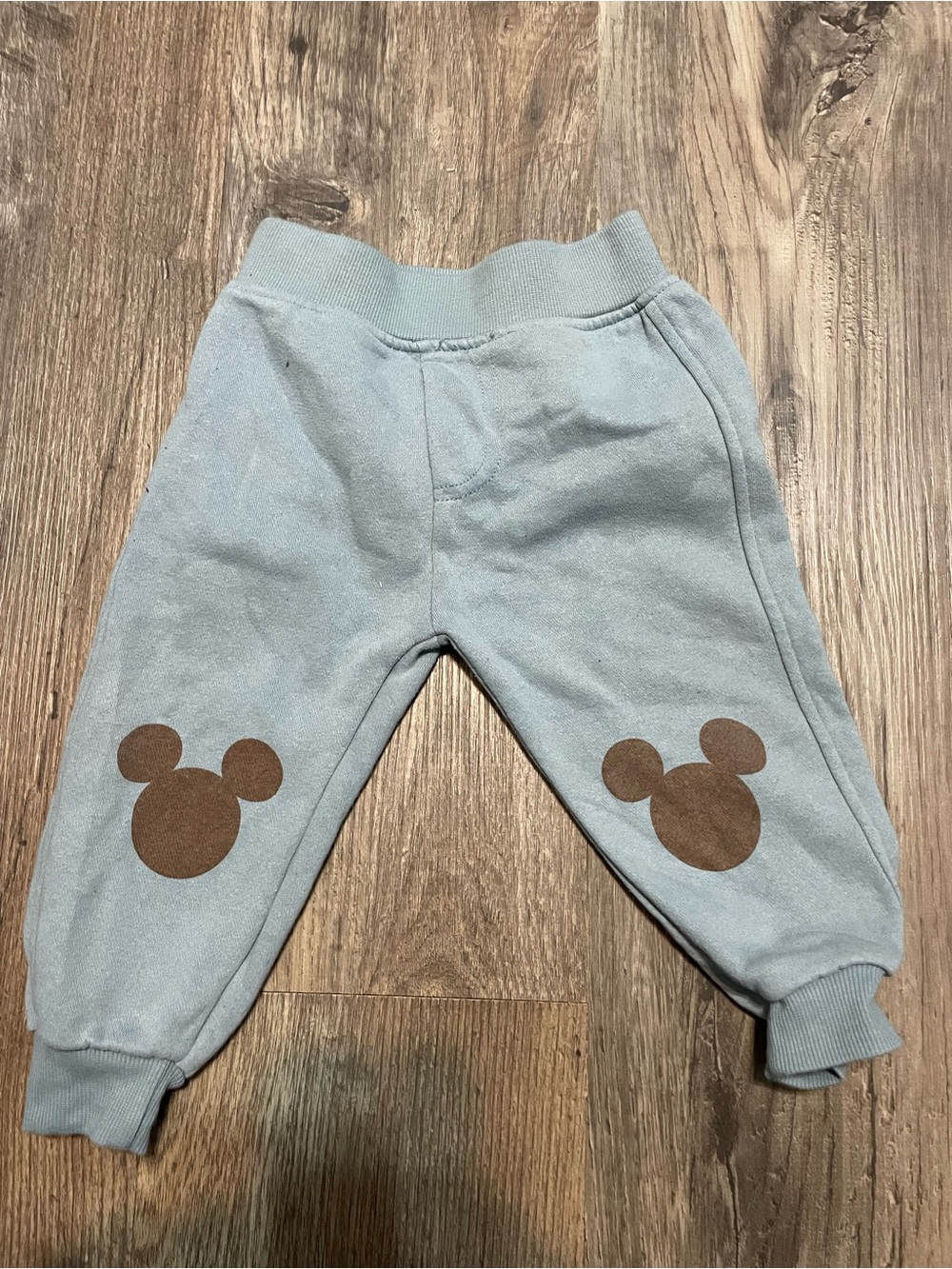 Disney Mickey Mouse Light Blue Joggers with Brown Mouse Appliqués